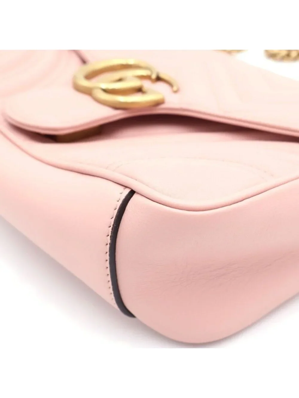 Gucci GG Marmont Chain Shoulder Bag Baby Pink Leather Gold - Picture 6 of 7